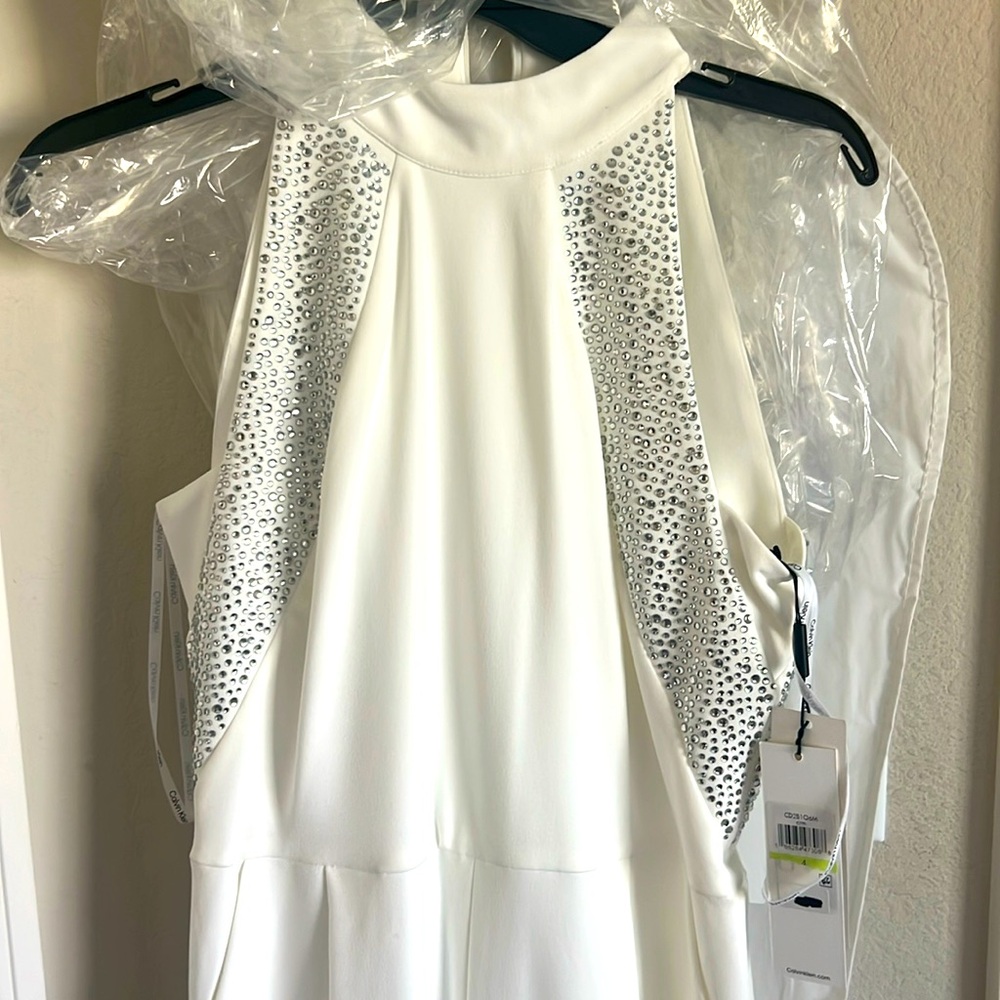 Calvin Klein rhinestone beaded halter neck jumpsuit